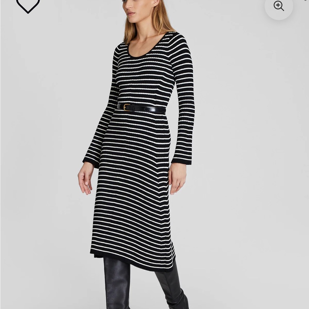 Club Monaco Black and White Striped Midi Dress